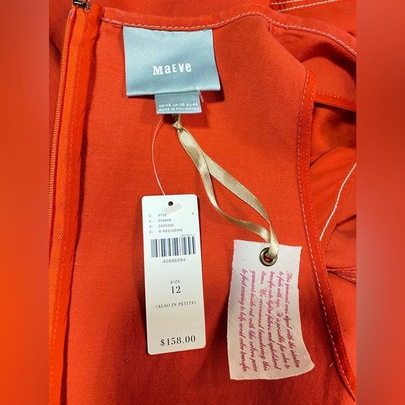 NWT Maeve Anthropologie Sleeveless Asymmetrical Shift Dress Orange Linen Blend - Picture 10 of 11
